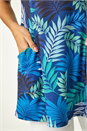 Blue Palm Print Pocket Stretch Tunic Top, Image 5 of 5