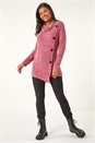 Red  Cowl Neck Button Stretch Top, Image 2 of 5