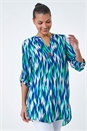 Blue Abstract Longline Button Detail Tunic Top, Image 1 of 5