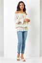 Cream  Shirred Bardot Frill Detail Top, Image 3 of 5