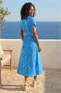 Blue Abstract Floral Zig Zag Print Midi Dress, Image 3 of 4