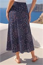 Navy  Linear Floral Print Stretch Midi Skirt, Image 3 of 4