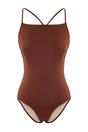 Brown Square Neck Strappy Open Back Fitted Swimsuit, Image 2 of 3