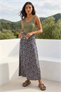 Navy  Leaf Print Stretch Midi Skirt, Image 1 of 4