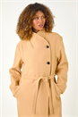Tan Asymmetric Double Breasted Belted Coat, Image 5 of 7
