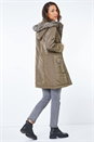 Khaki Faux Fur Trim Hooded Parka Coat , Image 3 of 5