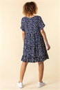 Navy  Abstract Spot Print Smock Dress, Image 2 of 4