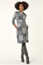 Grey Patchwork Cowl Neck Button Detail Dress, Image 1 of 5