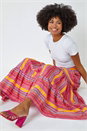 Fushcia Tiered Striped Elastic Waist Maxi Skirt, Image 3 of 7