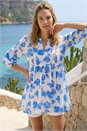 Blue Floral Print Tunic Top, Image 1 of 4