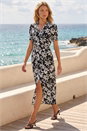 Black Floral Shirred Collared Midi Dress, Image 3 of 4