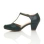 Dark Green Mid Heel Comfort T-Bar Brogue Heels, Image 3 of 6