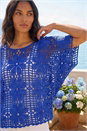 Blue Floral Crochet Knit Top, Image 2 of 4