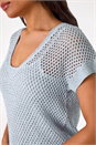 Light Blue  Double Layer Open Knit Top, Image 5 of 5