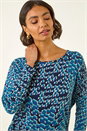 Blue Printed Bubble Hem Top, Image 1 of 5