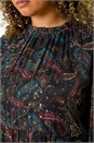 Blue Curve Metallic Print High Neck Swing Dress, Image 5 of 5