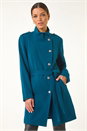 Teal Funnel Neck Buttoned Coat, Image 2 of 5