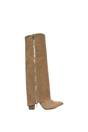 Taupe 'Allie' Knee High Boots Fold Over Point Toe Deco Zip, Image 1 of 6