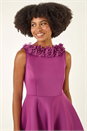 Magenta Chiffon Flower Trim Premium Stretch Dress, Image 5 of 6