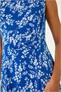 Royal Blue Floral Print Gathered Side Midi Dress, Image 5 of 5