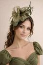 Green Floral Feather Fascinator with Loops, Image 1 of 2