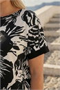 Black Curve Mono Floral Print Stretch Top, Image 4 of 4