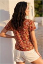 Red Floral Tie Front Stretch Top , Image 3 of 4