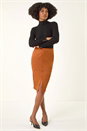 Tan Faux Suede Pencil Stretch Skirt, Image 3 of 5