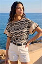 Ivory  Stripe Wave Frill Knit Top, Image 2 of 4