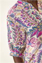 Purple Floral Print V-Neck Blouse, Image 5 of 5