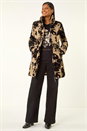 Cream  Floral Flock Detail Padded Coat, Image 2 of 5
