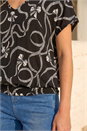 Black Bow Print V-Neck Stretch Top , Image 4 of 4