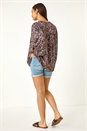 Purple Floral Print Tie Front Top, Image 3 of 5