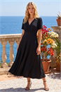 Black Textured Wrap Bodice Midi Dress, Image 2 of 4