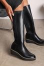 Black 'Livia' Knee High Wedge Boot Stitch Detail, Image 6 of 6