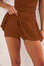 Brown WOVCOR Brown Asymmetric One Shoulder Ruched Swimsuit with Skort Detail, Image 3 of 4