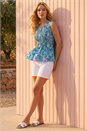 Blue Abstract Print Shirred Top, Image 2 of 4