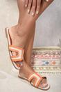 Orange iKrush Orange Reya Open Toe Contrast Trim Cut Out Flat Sandals, Image 1 of 6