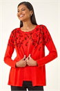 Red Floral Embellished Print Knit Set, Image 1 of 5