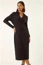 Black Collar Ribbed Knit Midi Dress, Image 4 of 5