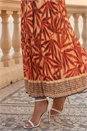 Rust Abstract Pleated Halter Neck Maxi Dress , Image 4 of 4