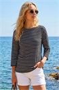 Black Stripe Print Boat Neck Top, Image 1 of 4