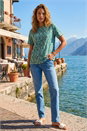 Teal Ikat Print Stretch T-Shirt, Image 2 of 4