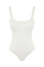 White Textured Square Neck High Leg Swimsuit, Image 2 of 3
