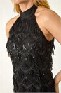 Black Dusk Halter Neck Tassel Trapeze Dress, Image 5 of 5