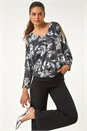 Silver Sparkle Foil Blouson Stretch Top, Image 1 of 5