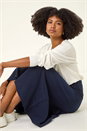 Midnight Blue Plain Elastic Waist Knitted A Line Midi Skirt, Image 2 of 5