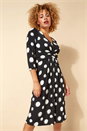 Black Spot Print Ruched Waist Fit & Flare Dress, Image 1 of 4