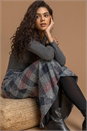 Grey Check Print Fluted Midi Skirt, Image 4 of 5