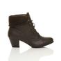 Brown AJVANI Brown Mid Cuban Heel Pixie Lace Up Granny Ankle Boots, Image 2 of 7